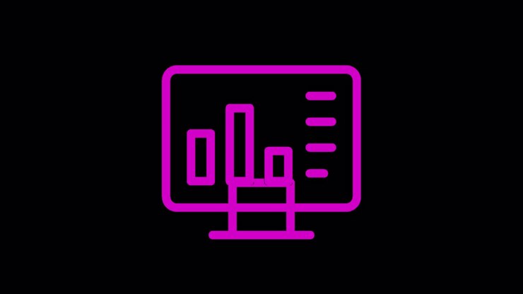 Animiertes Magenta Balkendiagramm-Symbol auf schwarzem Hintergrund
