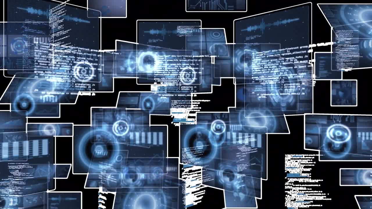 Animation of data processing over black background