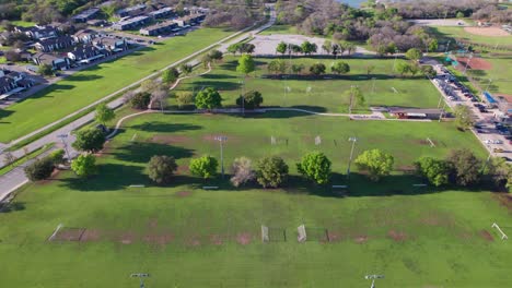 aerial footage of the bob wiseman soccer complex in lewisville texas