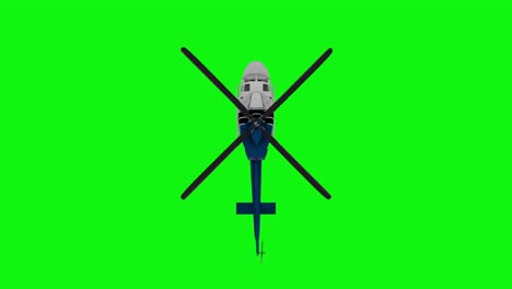 realistic helicopter flying animation. top view. green screen 4k footage