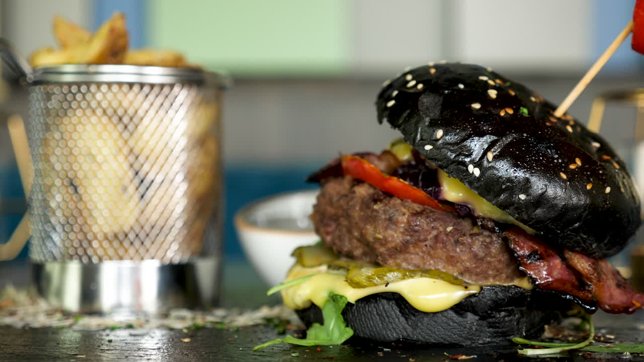 Black Burger and Fries