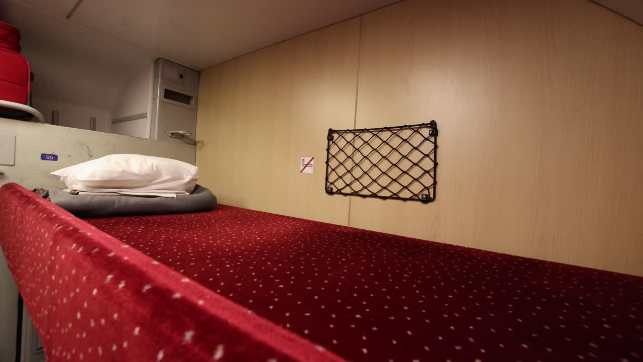 Night jet passenger train with bunk beds, interior establisher