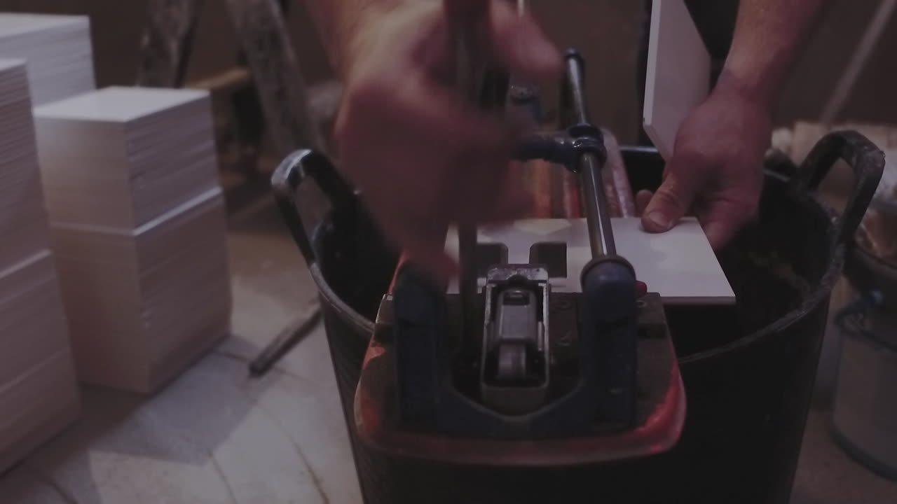 Cutting tiles during a bathroom renovation