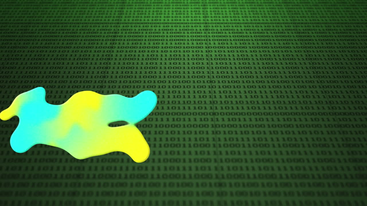 animación de la mancha colorida sobre el código binario verde