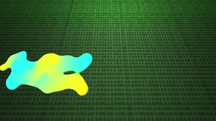 Animation of colorful stain over green binary code