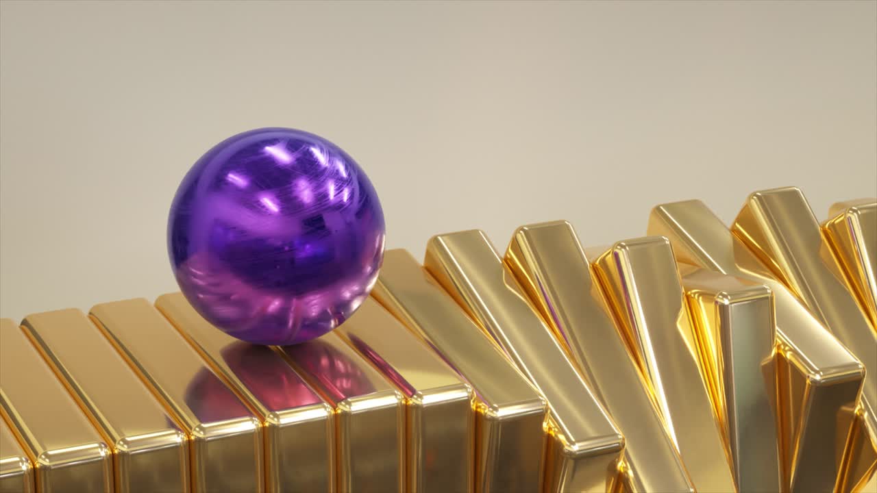 esfera púrpura en barras de oro - renderización abstracta en 3d