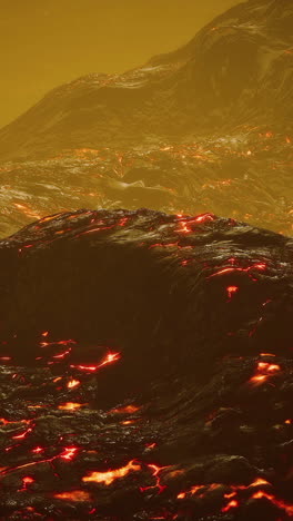 lava fields and hills at active volcano