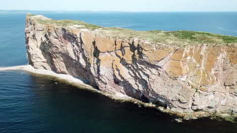 Perc&eacute; Rock in Gaspesie Quebec Canada aerial footage