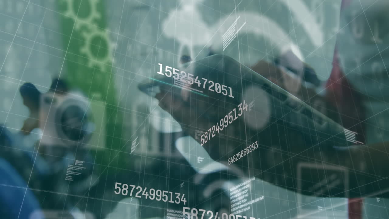 교실에서 태블릿을 사용하는 학생을 통해 데이터 처리 네트워크의 애니메이션