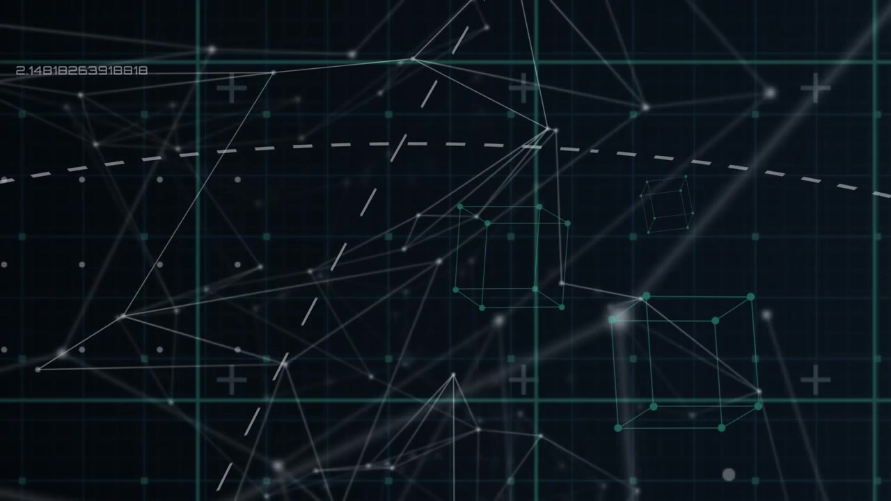 Multiple changing numbers and network of connections spinning against black background