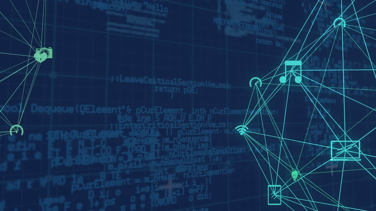 Animation of data processing over blue background
