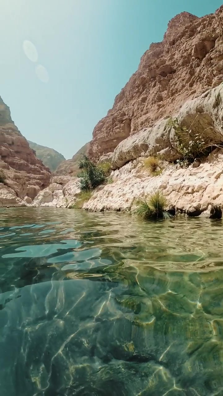Oasis of water among the rocks in the Oman desert