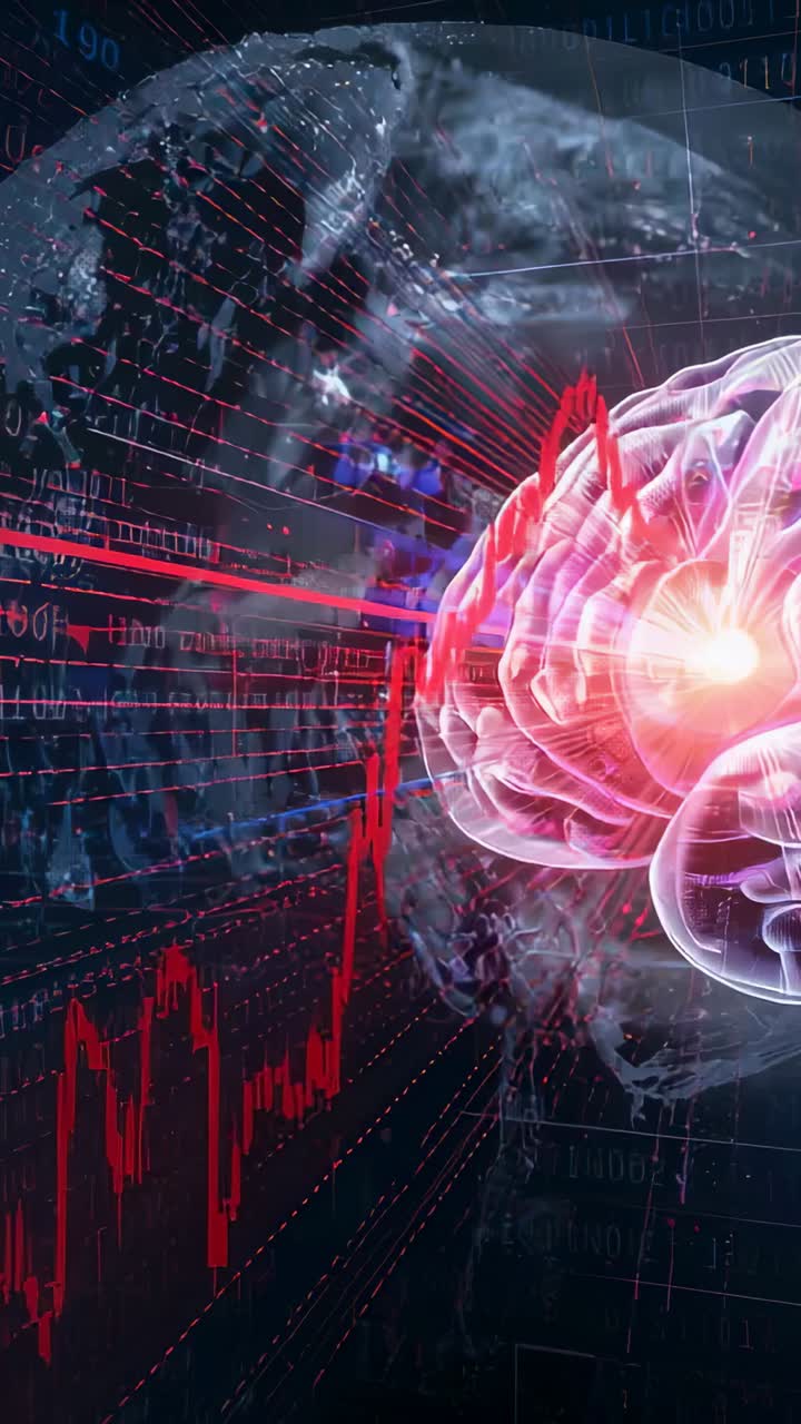 Brain and World Map with Financial Chart Data