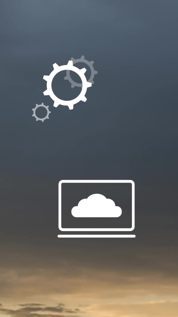 Animation af flere ikoner over moderne bybillede mod overskyet himmel