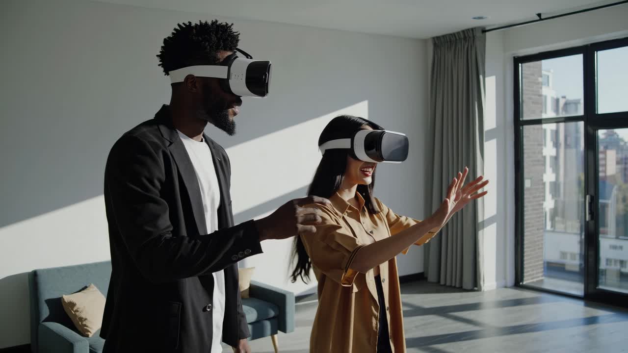 Couple Experiencing Virtual Reality in Modern Apartment