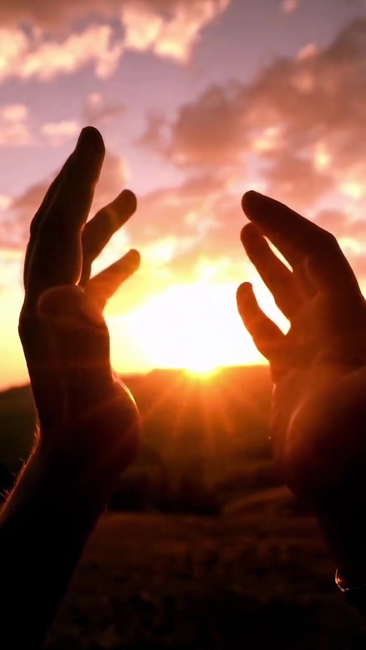 Silhouette di mani che si protendono verso il sole al tramonto