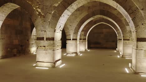 interior of historical monumental building with stone arches and domes