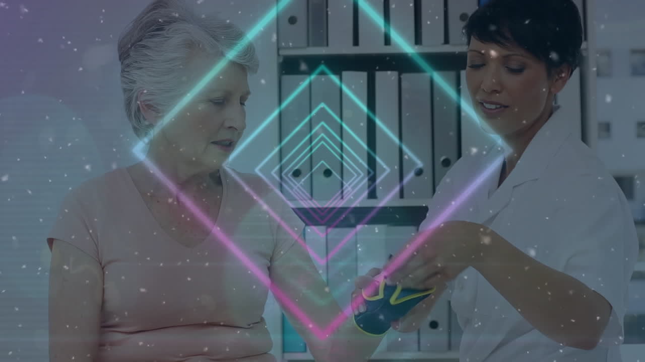 환자와 함께 백인 여성 의사에 대한 모양의 애니메이션