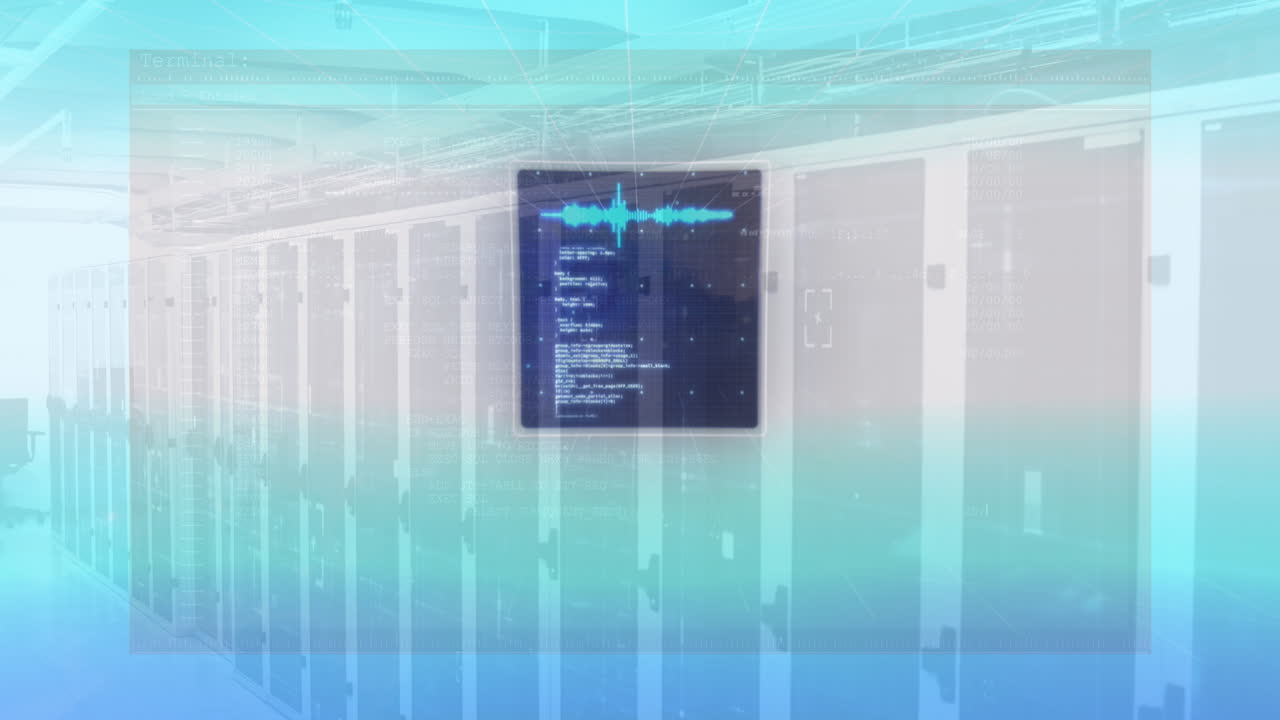 animación del procesamiento de datos digitales a través de servidores informáticos