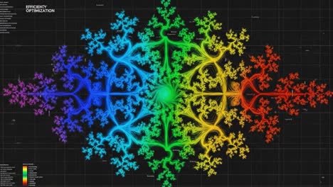 a stunning visualization of fractal patterns and color gradients demonstrating the concept of efficiency optimization in abstract design