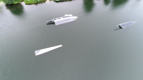 Drone-shot-of-jump-obstacles-at-a-waterport-park