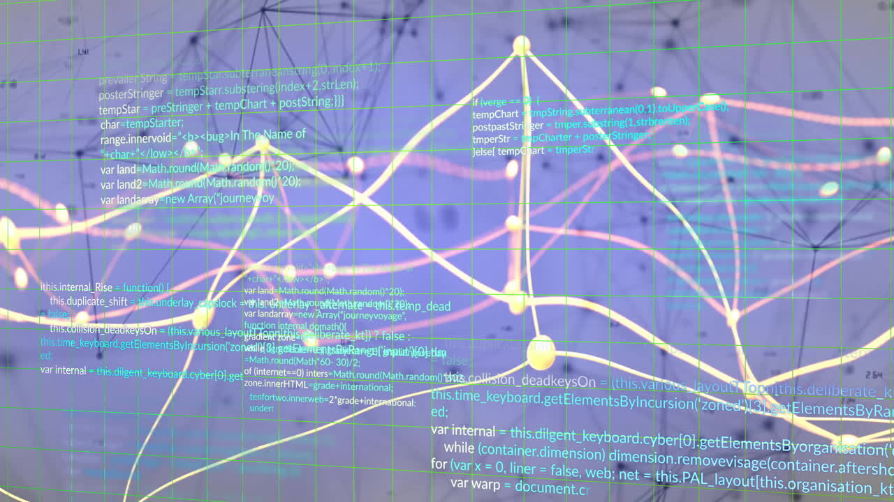 Animation of digital data processing and connections over blue background