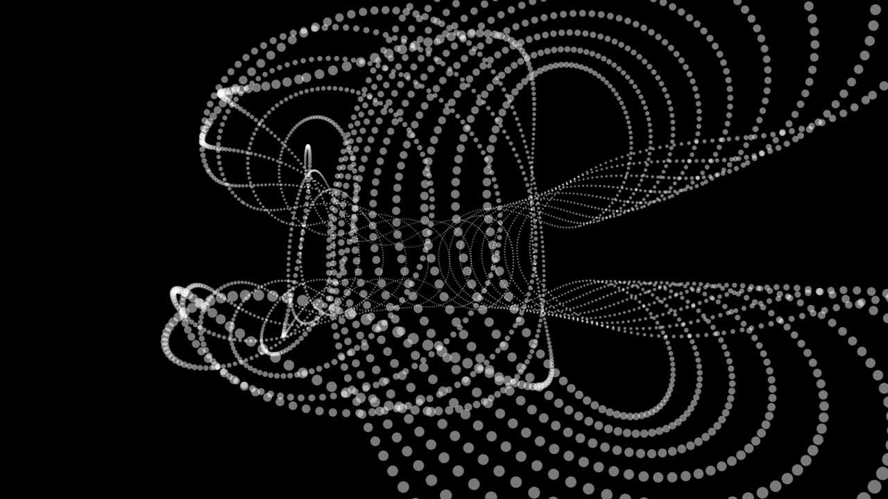 Flowing black and white particle vector lines, abstract motion background. Seamless loop.