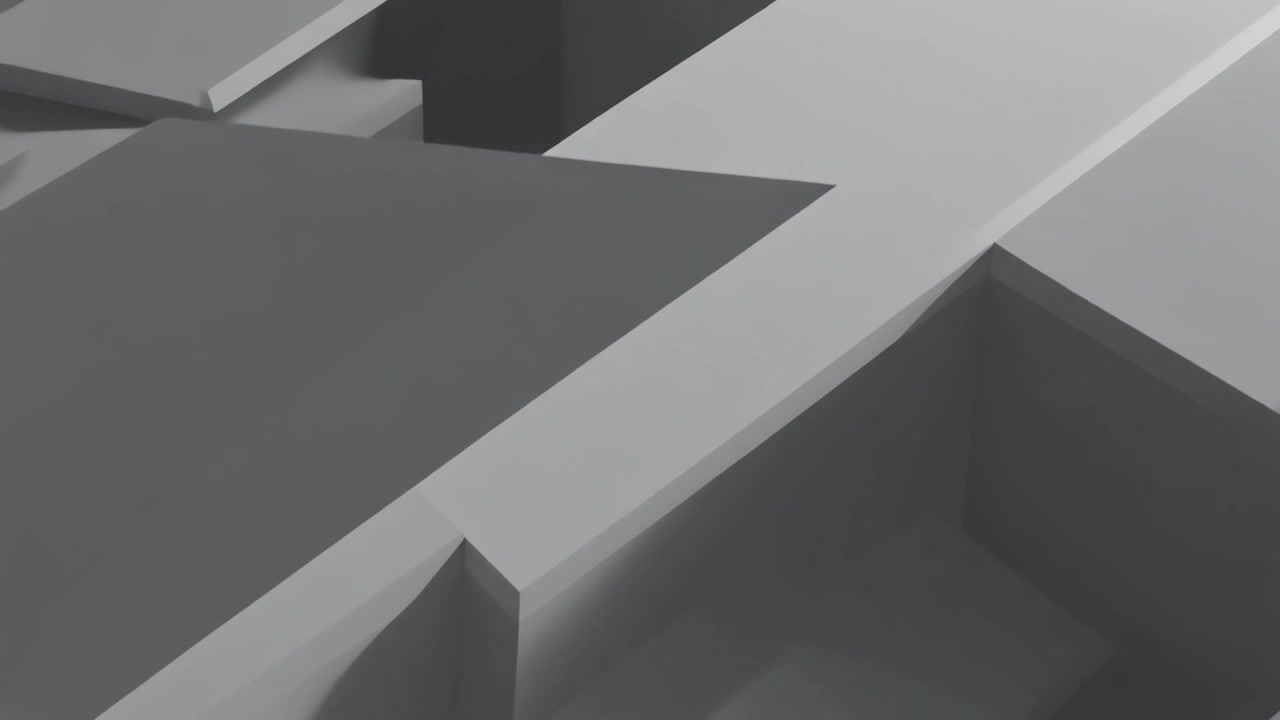 Abstrakti 3D-animaatio liikkuvista harmaista geometrisista lohkoista