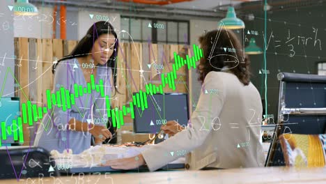 Animación-Del-Procesamiento-De-Datos-Financieros-Sobre-Diversas-Empresarias-Que-Trabajan-En-La-Oficina