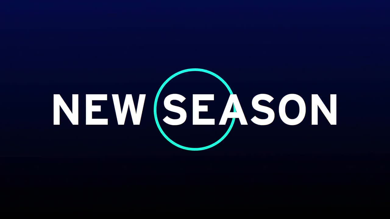 Animation of new season text with shapes on black background