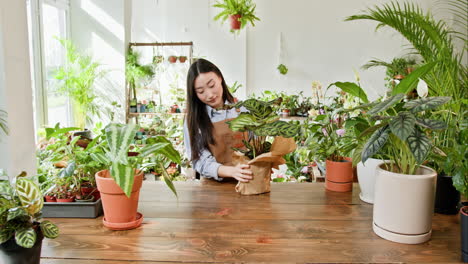mujer trabajando en una tienda de plantas