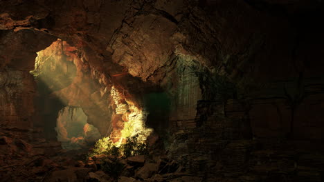 la luz del sol fluye hacia una cueva oscura.