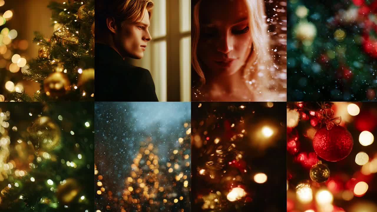 A Captivating Celebration of the Festive Season: Enchanting Moments Featuring Elegantly Adorned Christmas Decorations, Sparkling Lights, and Two Individuals Lost in Thought Amidst the Magic of Holiday Cheer