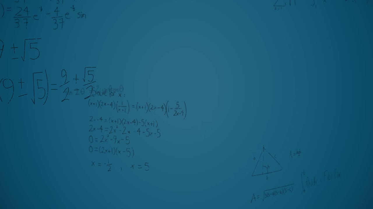 animación de ecuaciones matemáticas sobre un fondo azul