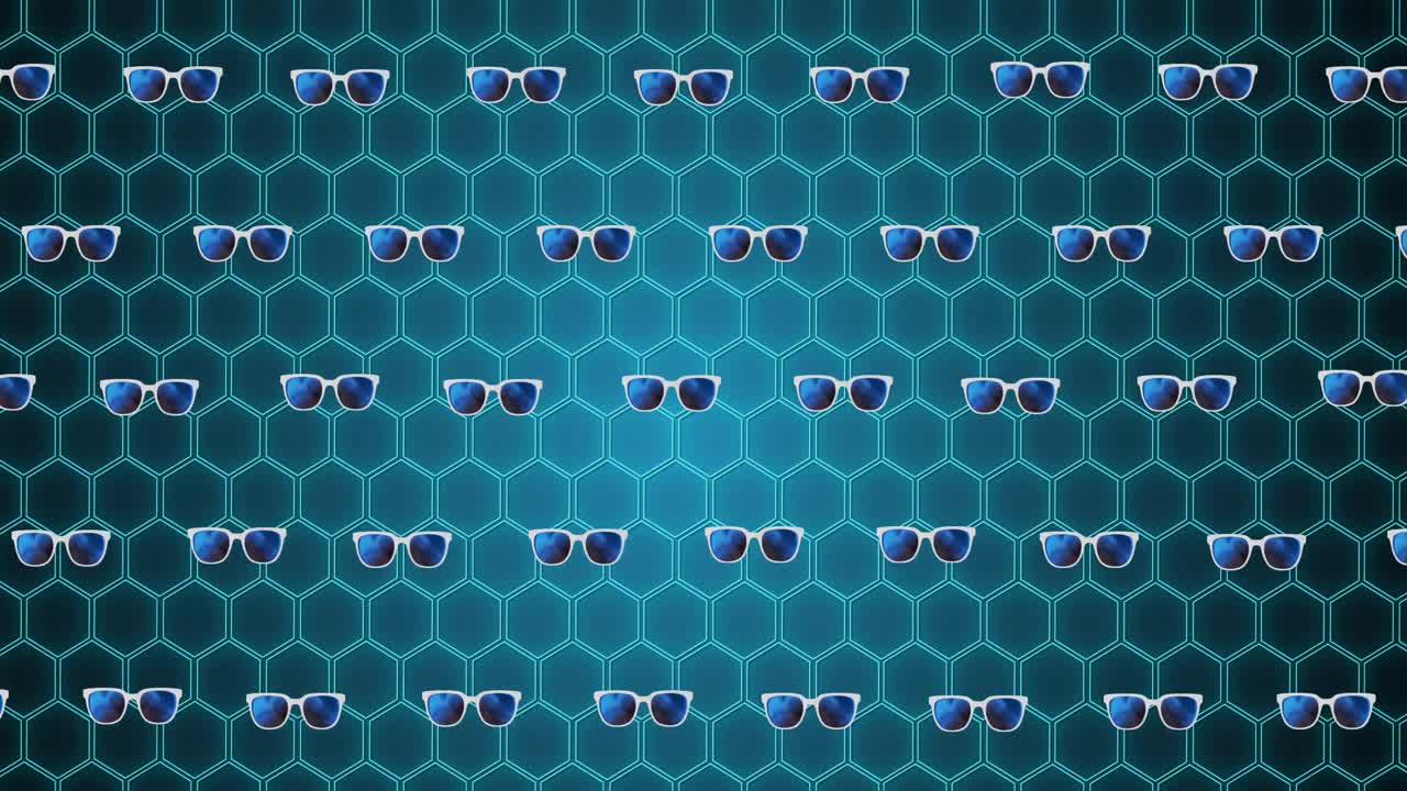 animación de vasos sobre un fondo hexagonal verde