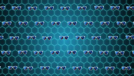 Animation-of-glasses-over-green-hexagon-background