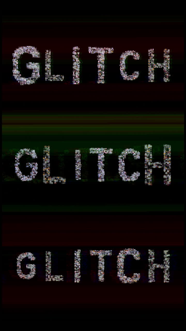 la palabra glitch hecha de cientos de videos de cambiar televisores antiguos en vertical