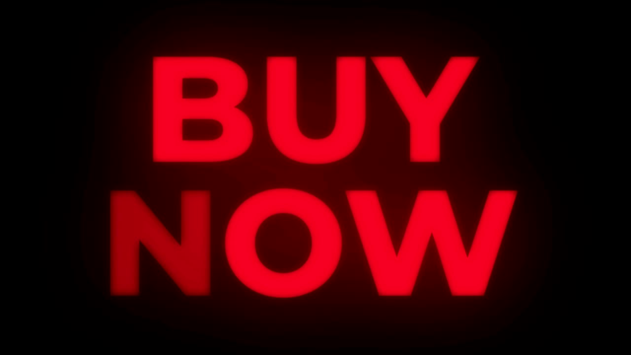 Texto 'Comprar ahora' en pantalla parpadeante, Bucle promocional.