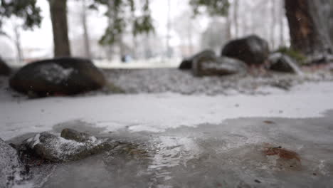 water stream on frozen river