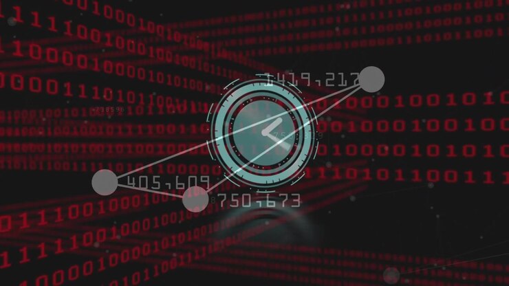 Animation of clock moving fast over binary coding