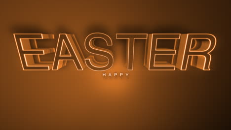 3D-Frohe-Ostern-Text-In-Orangefarbenen-Linien-Auf-Dunkelbraunem-Hintergrund