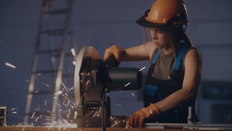 woman operating a circular saw