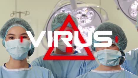 Animation-of-the-word-Virus-Coronavirus-Covid19-with-healthcare-workers-in-background