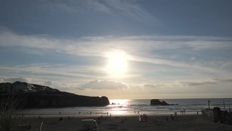 A-view-looking-out-to-sea-on-a-British-South-coast-beach-during-sunset-in-summer-time