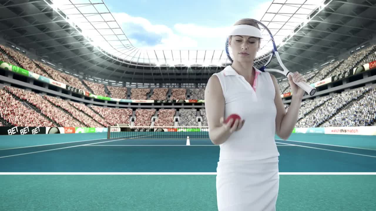 테니스 선수 가 공 을 던지고 잡는 것