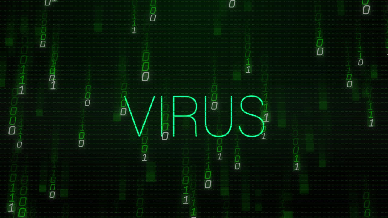 animación del texto del virus sobre el procesamiento de datos.