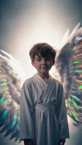 young boy with ethereal angel wings