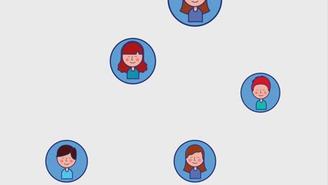 personas niñas niños personajes de dibujos animados en marco redondo en movimiento