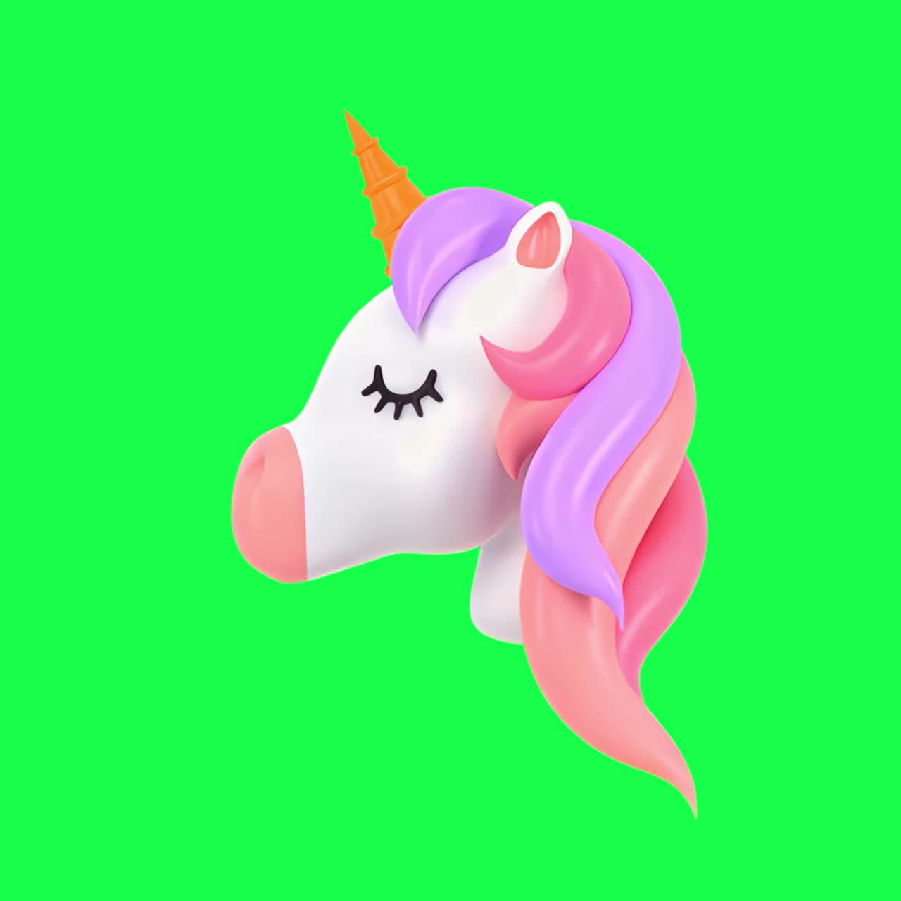 Colorful unicorn head illustration animation, transparent 4K video, green screen