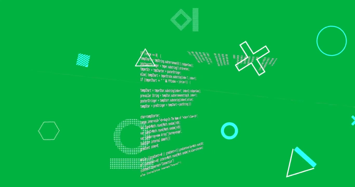 Animation of data processing and shapes on transparent background